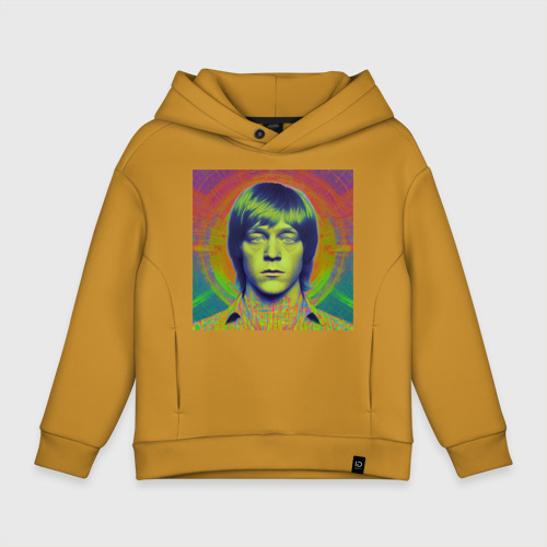 Детское худи Oversize хлопок Brian Jones Digital Glitch Art, цвет горчичный