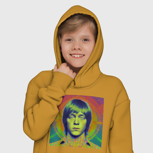 Детское худи Oversize хлопок Brian Jones Digital Glitch Art, цвет горчичный - фото 12