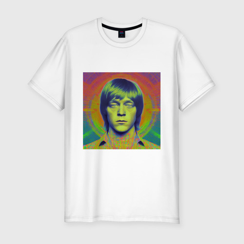 Мужская приталенная футболка из хлопка с принтом Brian Jones Digital Glitch Art, вид спереди №1
