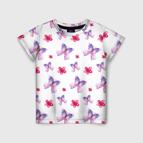 Детская футболка 3D с принтом Spring butterflies, вид спереди #2