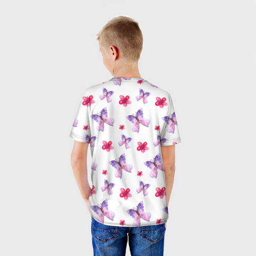 Детская футболка 3D с принтом Spring butterflies, вид сзади #2
