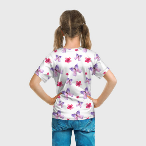 Детская футболка 3D с принтом Spring butterflies, вид сзади #2
