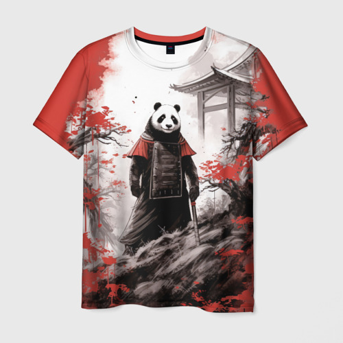 Мужская футболка с принтом Panda samurai, вид спереди №1