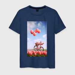 Мужская футболка хлопок Поросенок на велосипеде