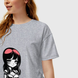 Женская футболка хлопок Oversize Серьезная девушка с красными волосами - фото 2