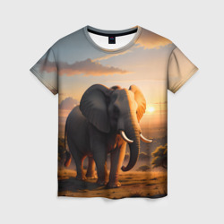 Женская футболка 3D Африканский слон в саванне