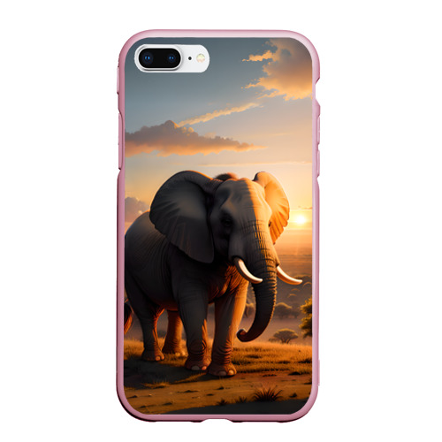 Чехол для iPhone 7Plus/8 Plus матовый Африканский слон в саванне, цвет розовый