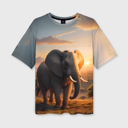 Женская футболка oversize 3D Африканский слон в саванне