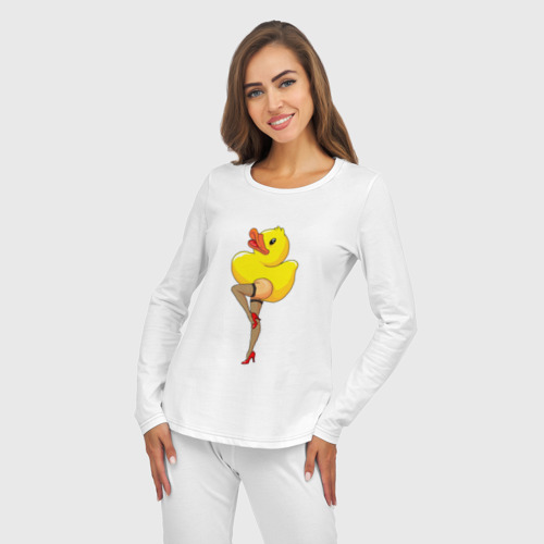 Женская пижама с лонгсливом хлопок Эротичная утка, цвет белый - фото 5