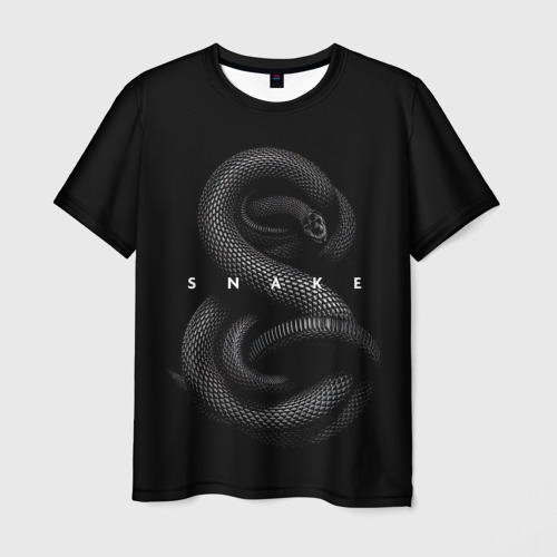 Мужская футболка с принтом Чёрная змея, вид спереди №1