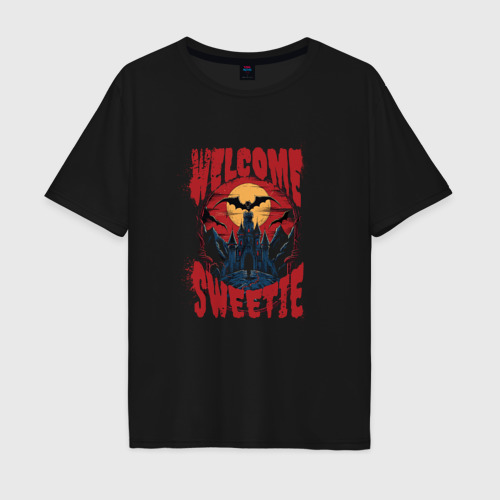 Мужская футболка хлопок Oversize Welcome sweetie, цвет черный