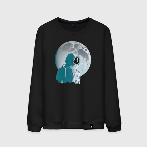 Мужской свитшот хлопок с принтом Астронавт и Луна - нейросеть, вид спереди #2