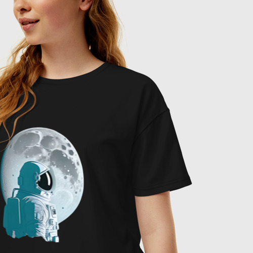 Женская футболка хлопок Oversize Астронавт и Луна - нейросеть, цвет черный - фото 3