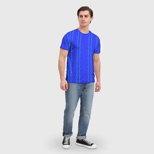 Мужская футболка 3D Кривые линии ярко-синий, цвет 3D печать - фото 5