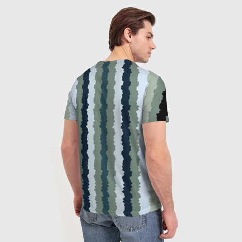 Мужская футболка 3D с принтом Широкие полосы тёмно-зелёный, вид сзади #2
