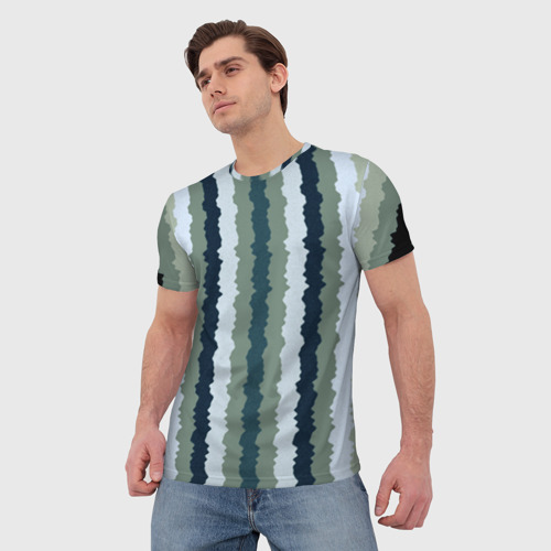 Мужская футболка 3D с принтом Широкие полосы тёмно-зелёный, фото на моделе #1