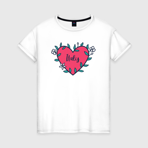 Женская футболка из хлопка с принтом Italy heart, вид спереди №1