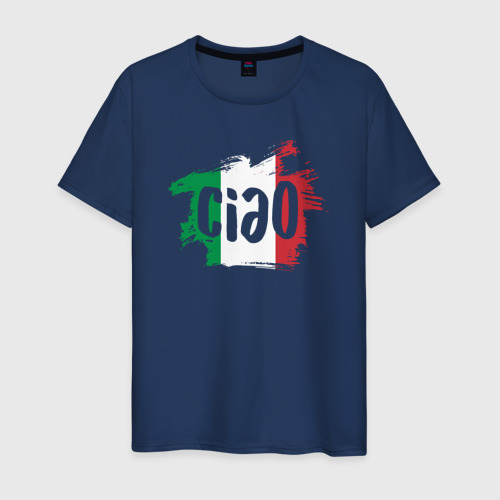 Мужская футболка из хлопка с принтом Привет Италия, вид спереди №1