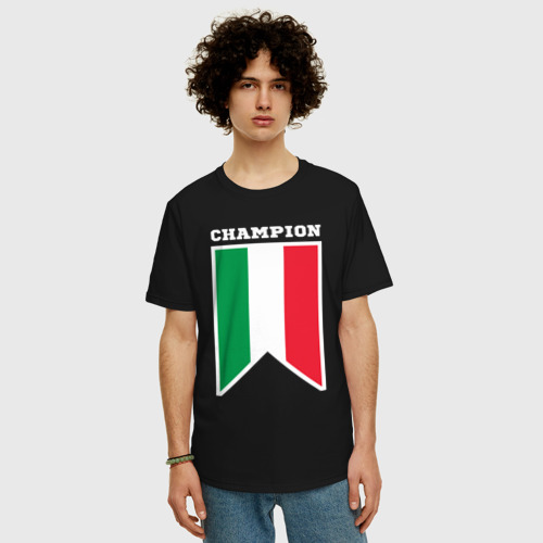 Мужская футболка хлопок Oversize Италия чемпион, цвет черный - фото 3