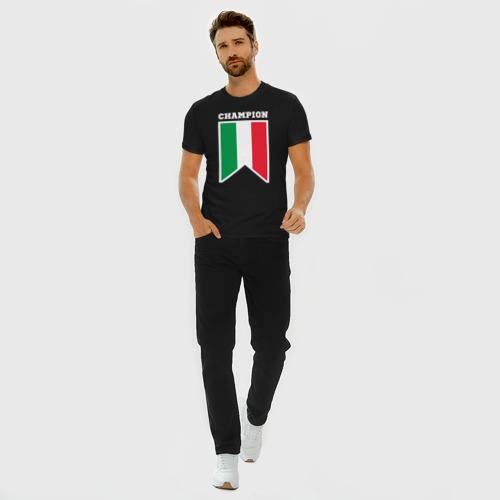 Мужская футболка хлопок Slim Италия чемпион, цвет черный - фото 5