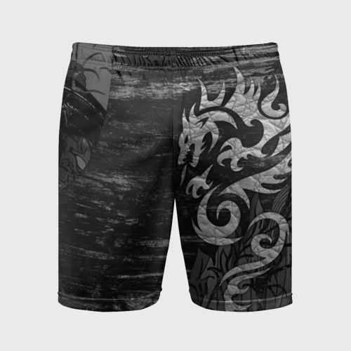 Мужские шорты спортивные с принтом Оттенки серого дракон, вид спереди #2