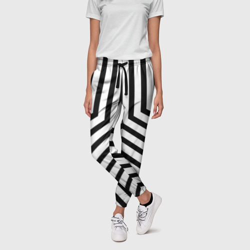 Женские брюки 3D Черно-белые полосы в узоре, цвет 3D печать - фото 3