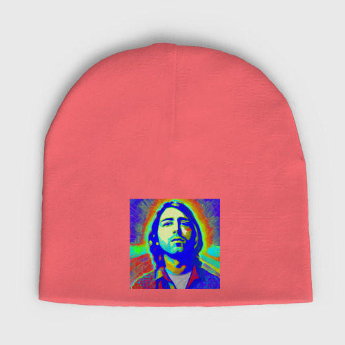Женская шапка демисезонная Kurt Cobain Glitch Art, цвет коралловый