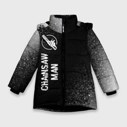 Зимняя куртка для девочек 3D Chainsaw Man glitch на темном фоне: по-вертикали