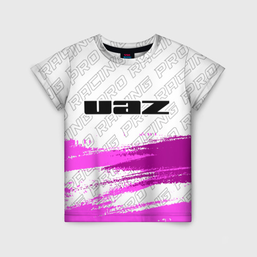 Детская футболка 3D с принтом UAZ pro racing: символ сверху, вид спереди #2