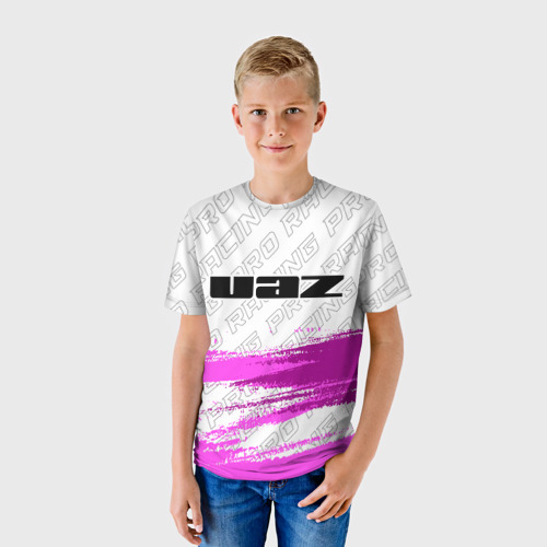 Детская футболка 3D с принтом UAZ pro racing: символ сверху, фото на моделе #1