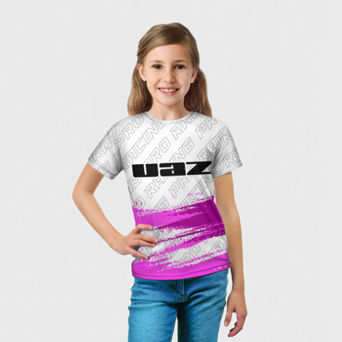 Детская футболка 3D с принтом UAZ pro racing: символ сверху, вид сбоку #3