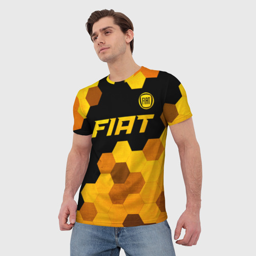 Мужская футболка 3D Fiat - gold gradient: символ сверху, цвет 3D печать - фото 3