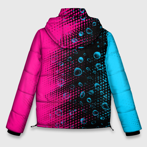 Мужская зимняя куртка 3D с принтом Mitsubishi - neon gradient: по-вертикали, вид сзади #1