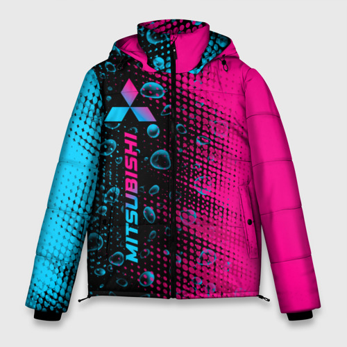Мужская зимняя куртка 3D с принтом Mitsubishi - neon gradient: по-вертикали, вид спереди #2