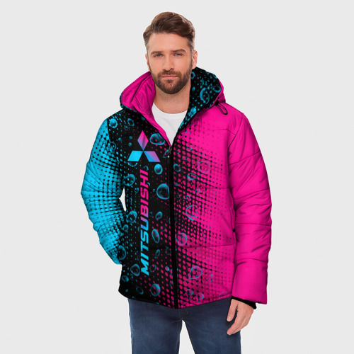 Мужская зимняя куртка 3D с принтом Mitsubishi - neon gradient: по-вертикали, фото на моделе #1