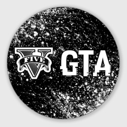 Круглый коврик для мышки GTA glitch на темном фоне: надпись и символ