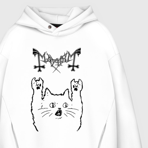 Мужское худи Oversize хлопок Mayhem - rock cat, цвет белый - фото 4