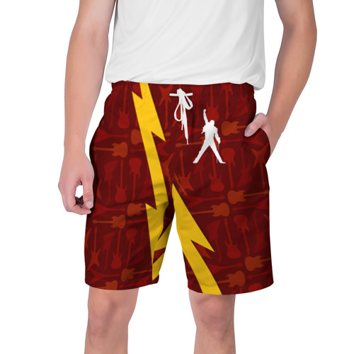 Мужские шорты 3D с принтом Queen гитары и молния, вид спереди #2