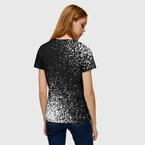Женская футболка 3D с принтом Twenty One Pilots и рок символ на темном фоне, вид сзади #2