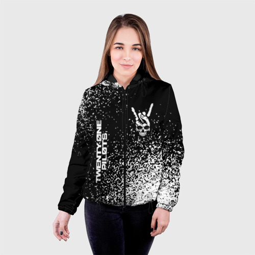 Женская куртка 3D Twenty One Pilots и рок символ на темном фоне, цвет черный - фото 3