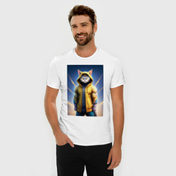 Мужская футболка хлопок Slim Супер кот в капюшоне - фото 2