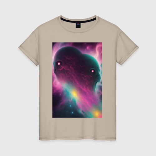 Женская футболка хлопок Космические монстры, цвет миндальный