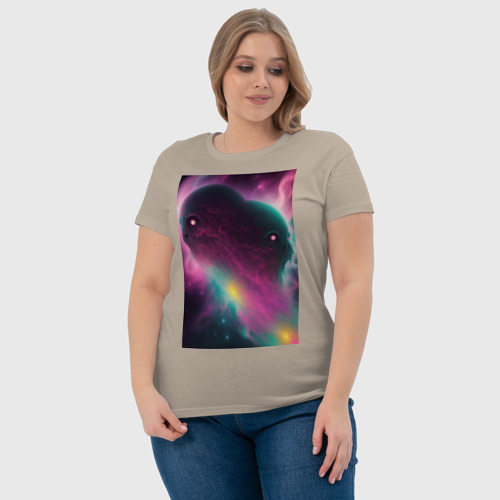 Женская футболка хлопок Космические монстры, цвет миндальный - фото 6