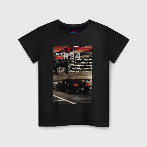 Детская футболка хлопок с принтом Nissan Skyline GTR R34 обложка журнала, вид спереди #2