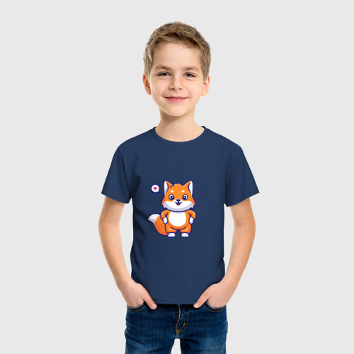 Детская футболка хлопок Милая мультяшная лиса, цвет темно-синий - фото 3