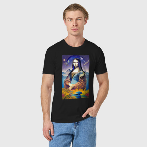 Мужская футболка хлопок Mona Lisa - space fantasy - neural network, цвет черный - фото 3