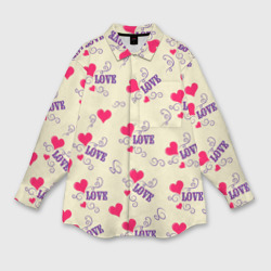 Женская рубашка oversize 3D Любовь - надпись и сердечки