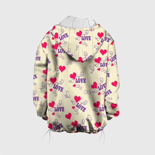 Детская куртка 3D с принтом Любовь - надпись и сердечки, вид сзади #1