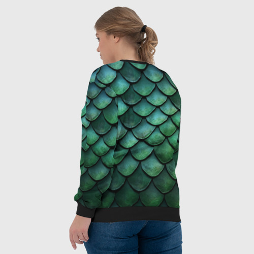 Женский свитшот 3D с принтом Чешуя зелёного дракона: арт нейросети, вид сзади #2