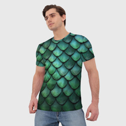 Мужская футболка 3D Чешуя зелёного дракона: арт нейросети - фото 2